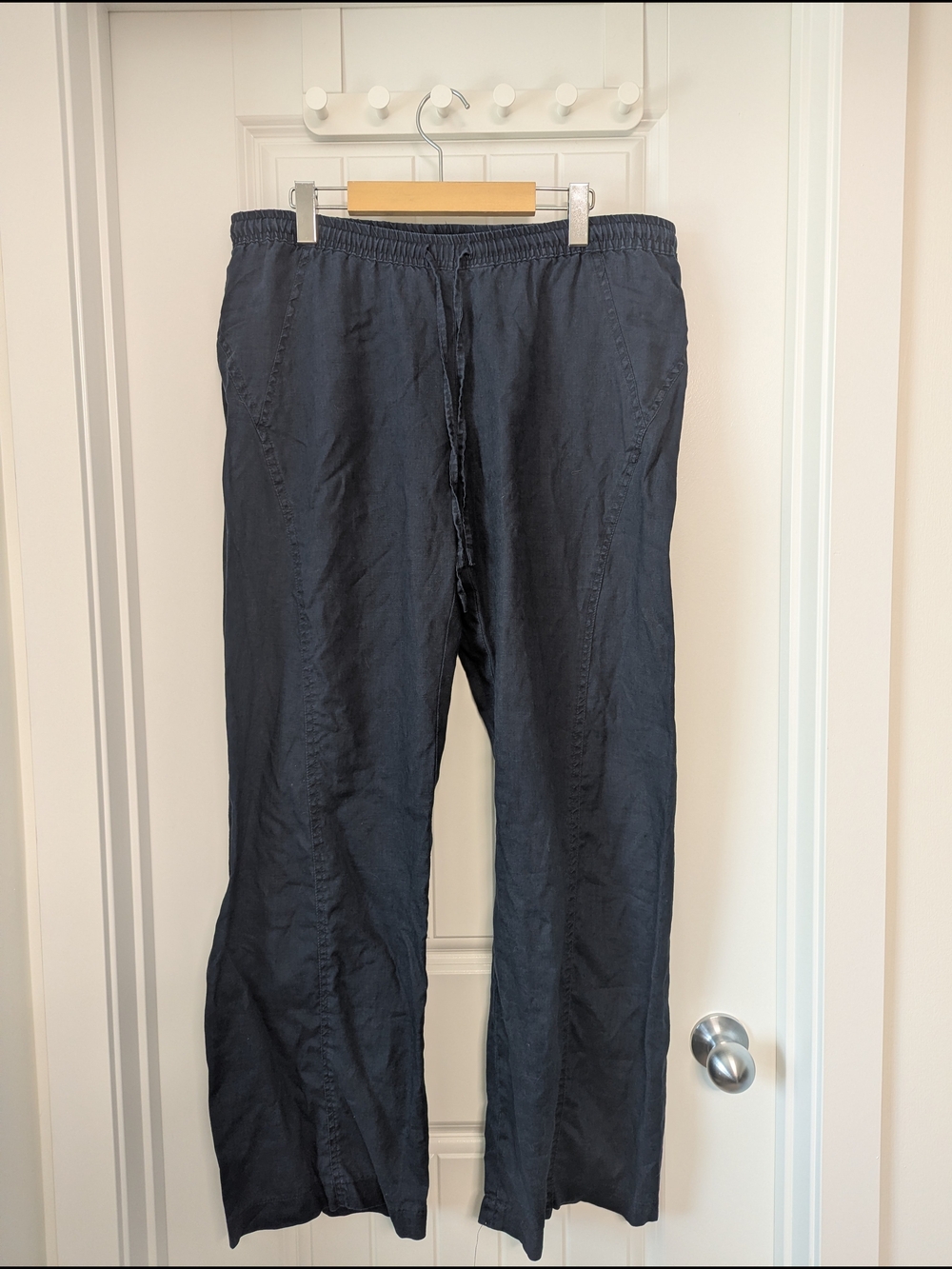 Ellen Tracy Navy Drawstring Casual Linen Pants Size M